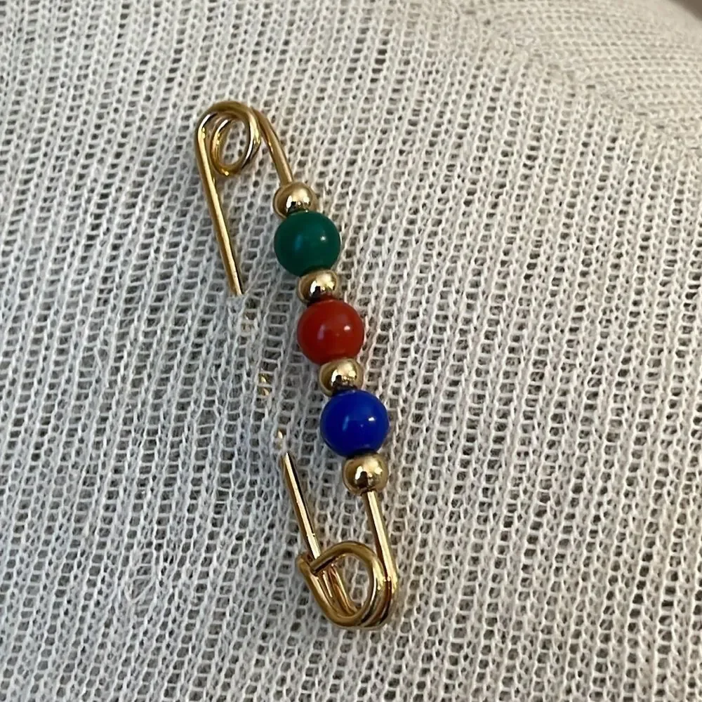 Vintage Avon Classic Beaded Pin Gold-tone Metal Safety Pin - Brooch